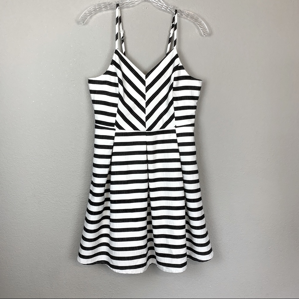 NWT She + Sky black white striped fit flare dress